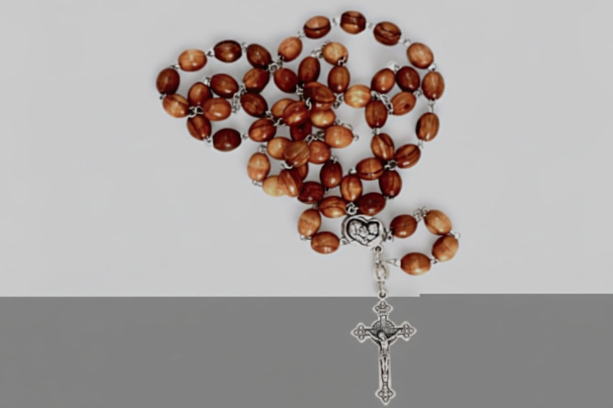 Olive Wood Catholic Rosary, Bethlehem Holy Land Gift,Wooden Prayer Beads with Soil