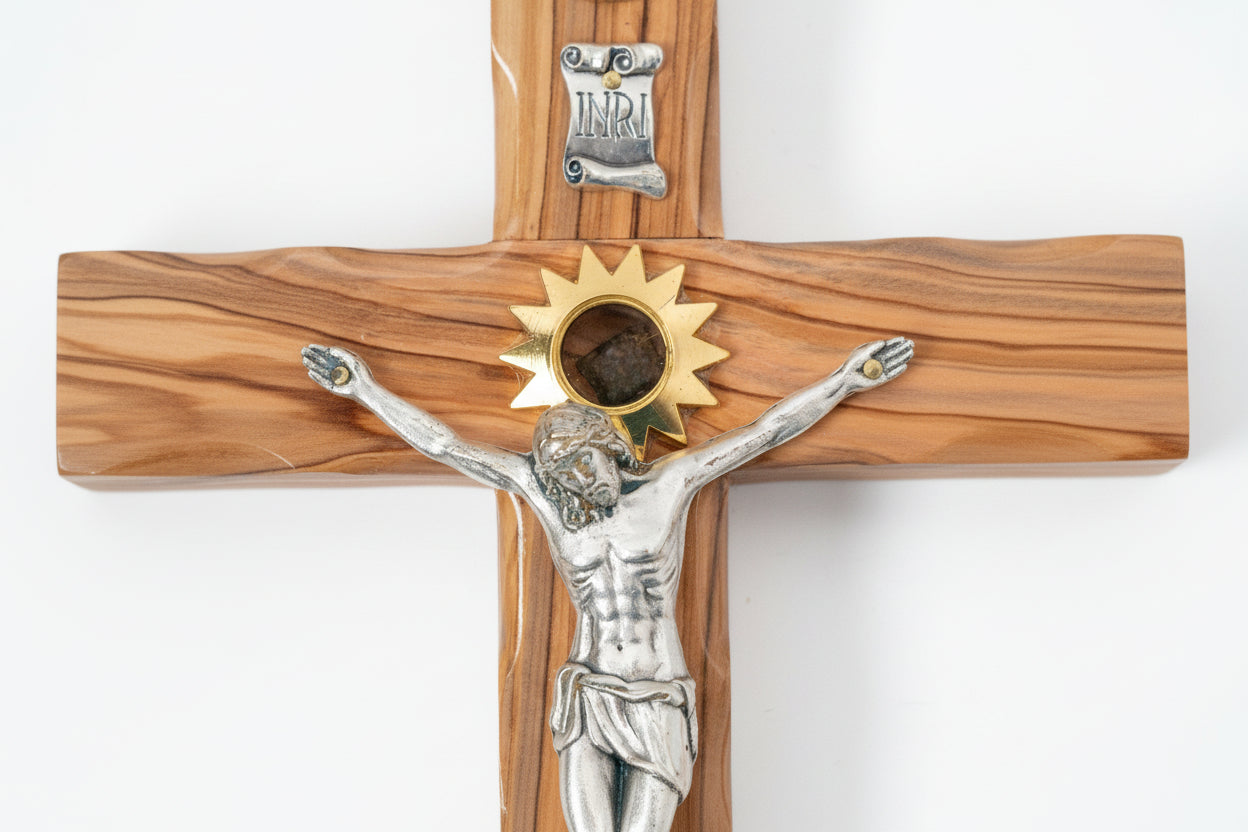 Olive Wood Crucifix Cross: Jerusalem Holy Land Relics