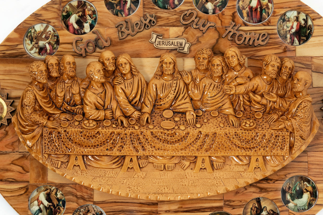 Olive Wood Last Supper Plaque, Christian Home Decor, Holy Land Art