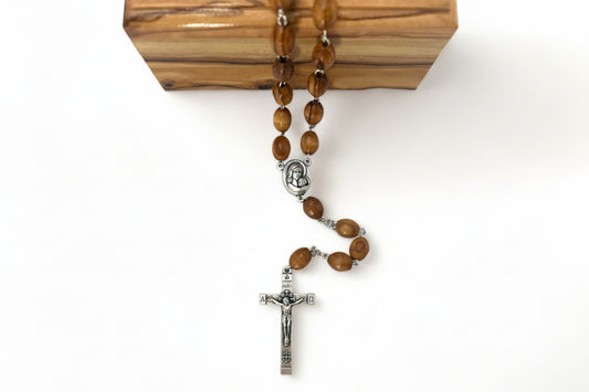 Olive Wood Catholic Rosary, Bethlehem Holy Land Gift,Wooden Prayer Beads with Soil