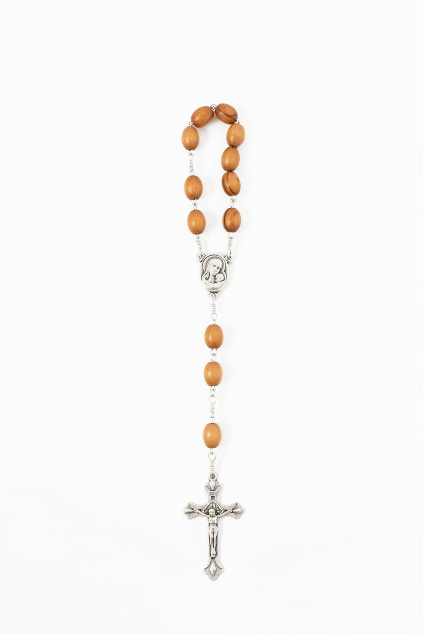 Handmade Olive Wood Rosary, Catholic Gift from Holy Land, Wooden Prayer Beads with Soil