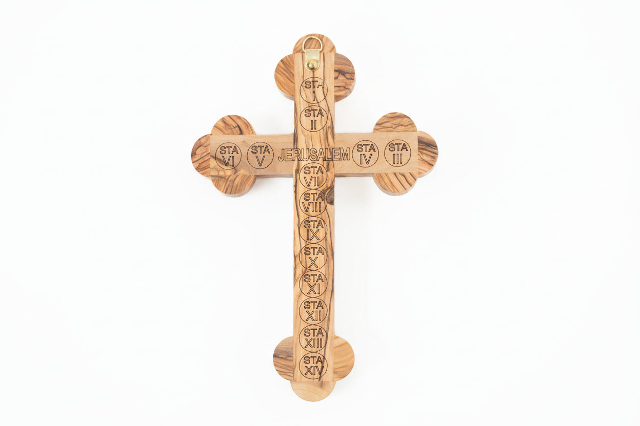 Handmade Olive Wood Crucifix: Jerusalem Holy Land Cross with Relics