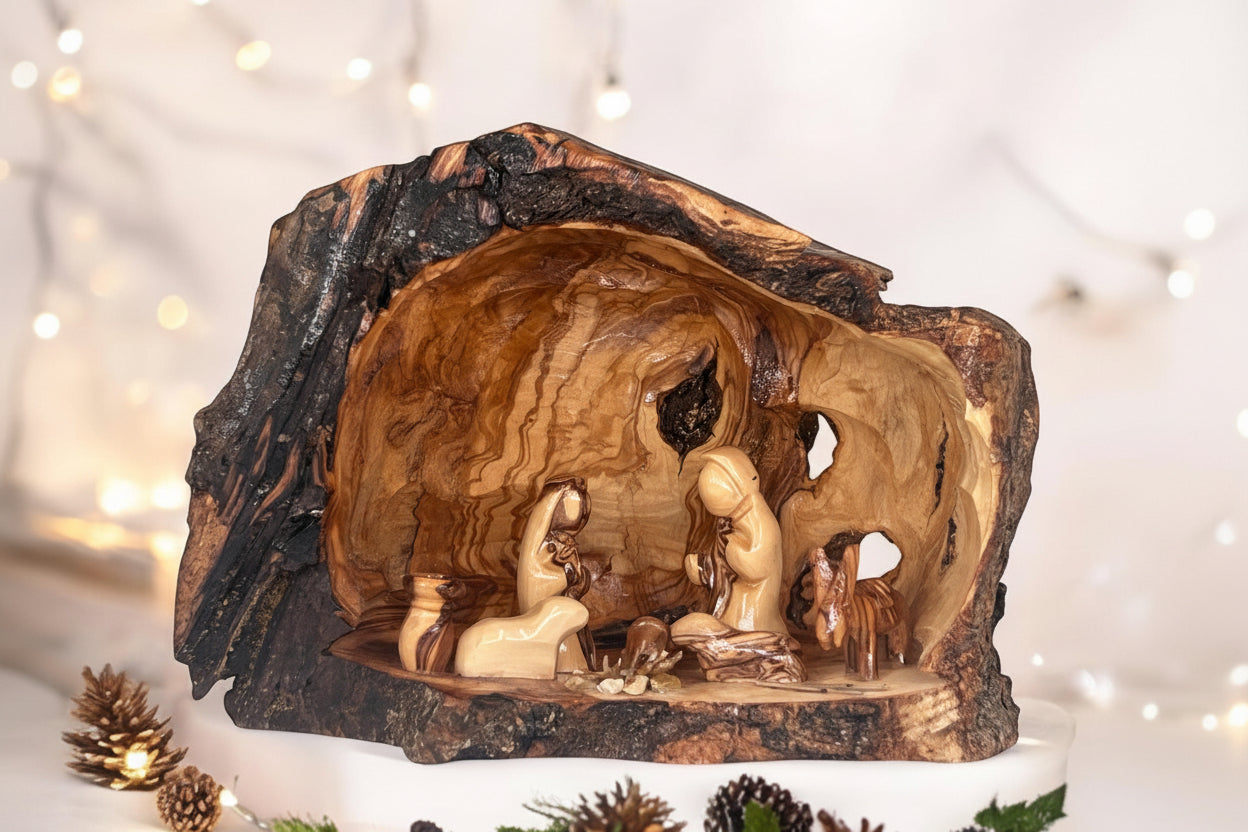 Olive Wood Nativity Scene: Hand Carved Bethlehem Christmas Decor