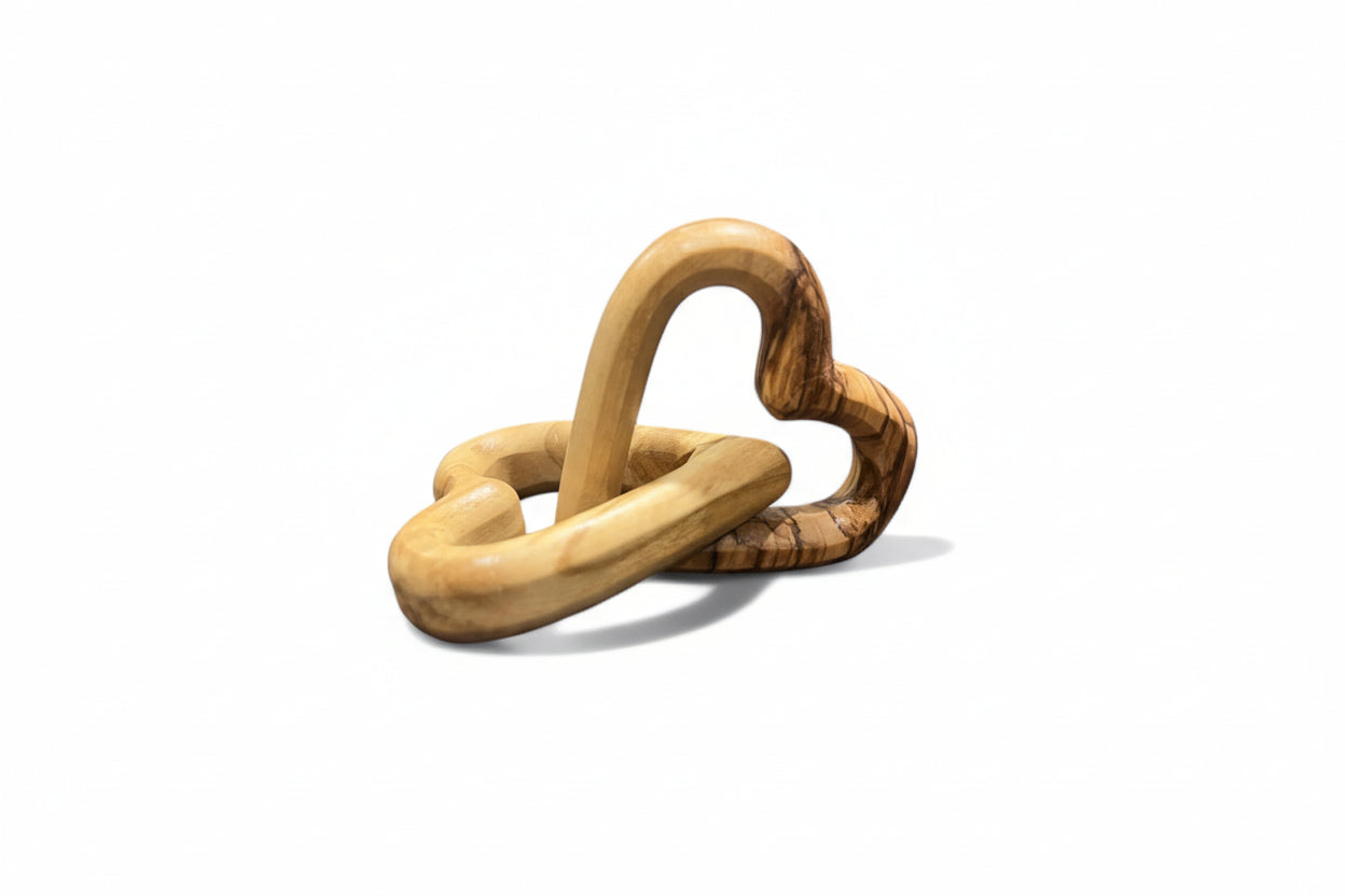 Handmade Olive Wood Interlocking Hearts, Anniversary Gift