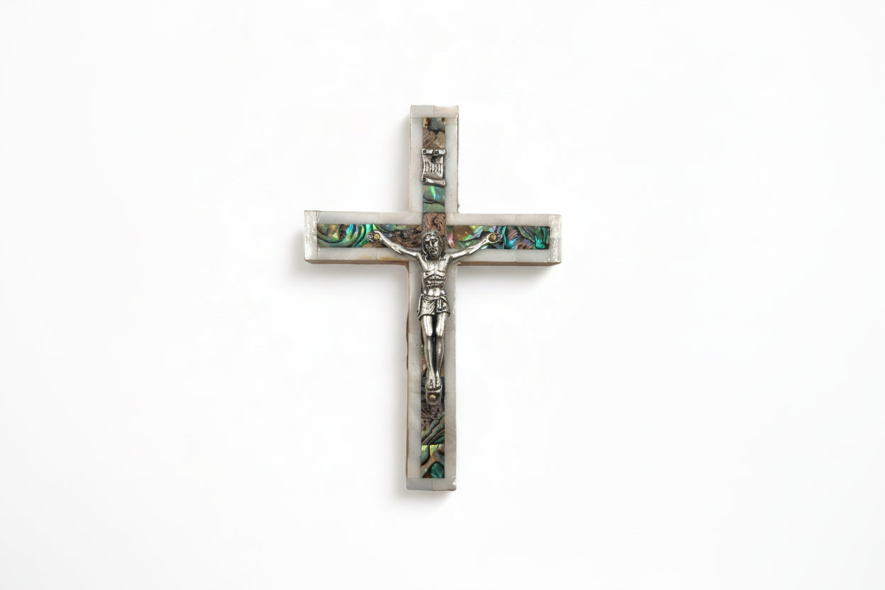 Olive Wood Cross Wall Crucifix Covered with Mother of Pearl Religious Gift Christmas Decoration Spirit Cross Christmas Gift Wood Carving