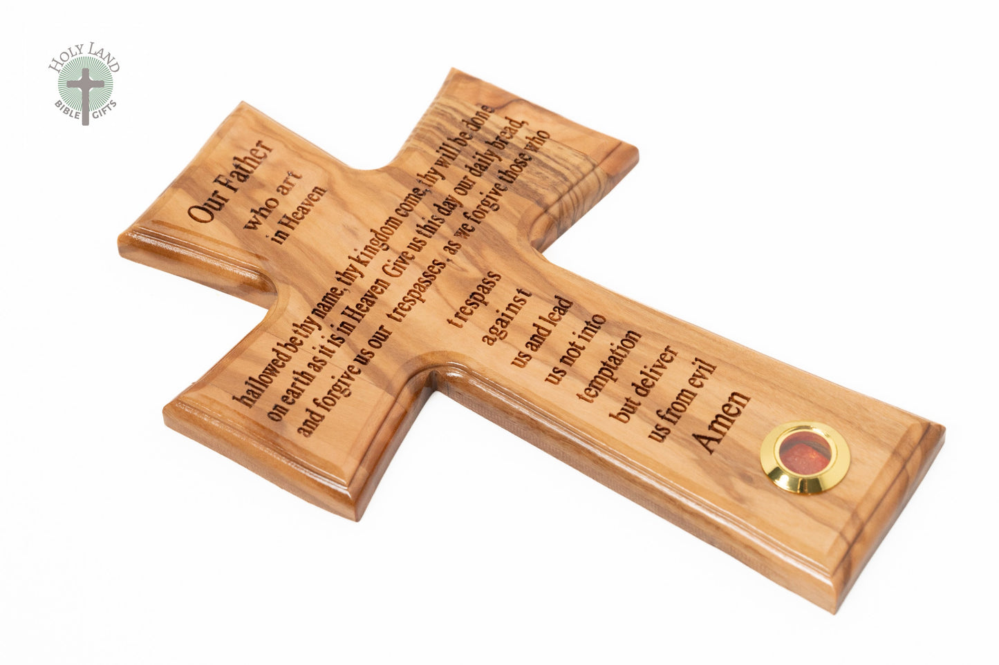 Olive Wood Cross with Lord's Prayer, Holy Water Holder