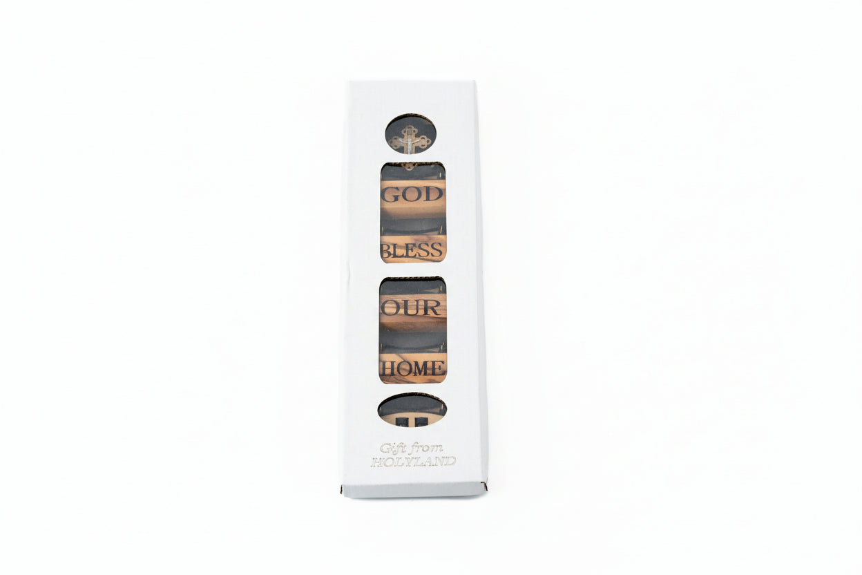Olive Wood 'God Bless Our Home' Wall Hanging with Holy Water
