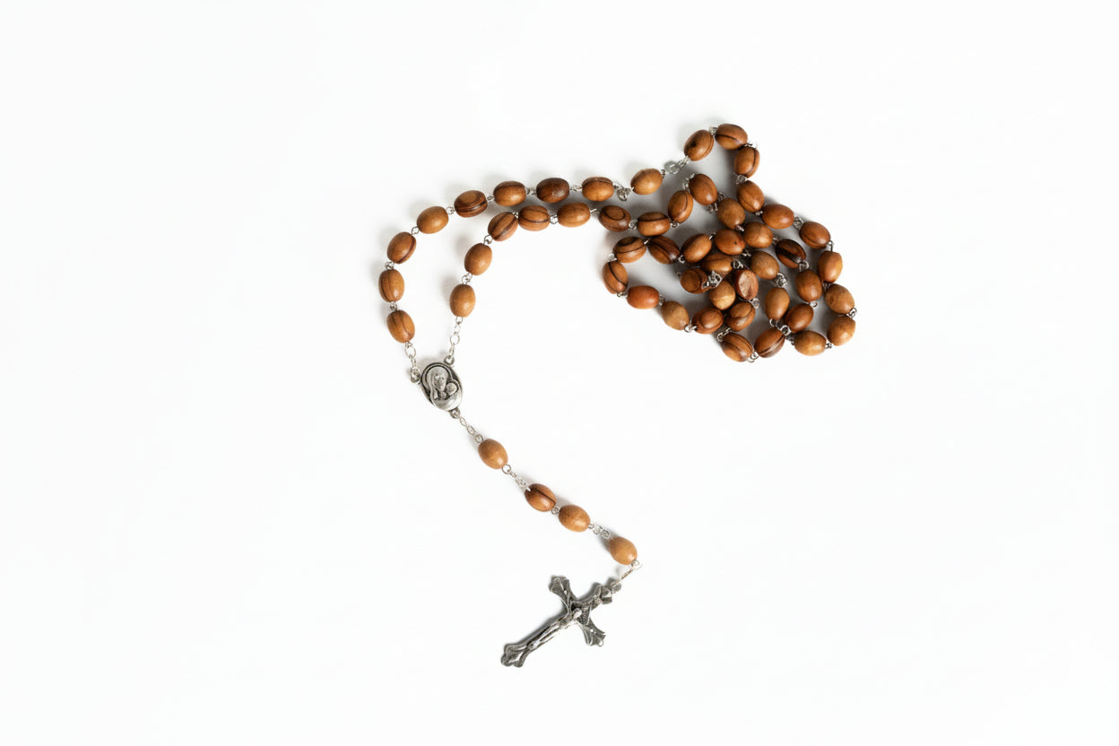 Handmade Olive Wood Rosary, Catholic Gift from Holy Land, Wooden Prayer Beads with Soil