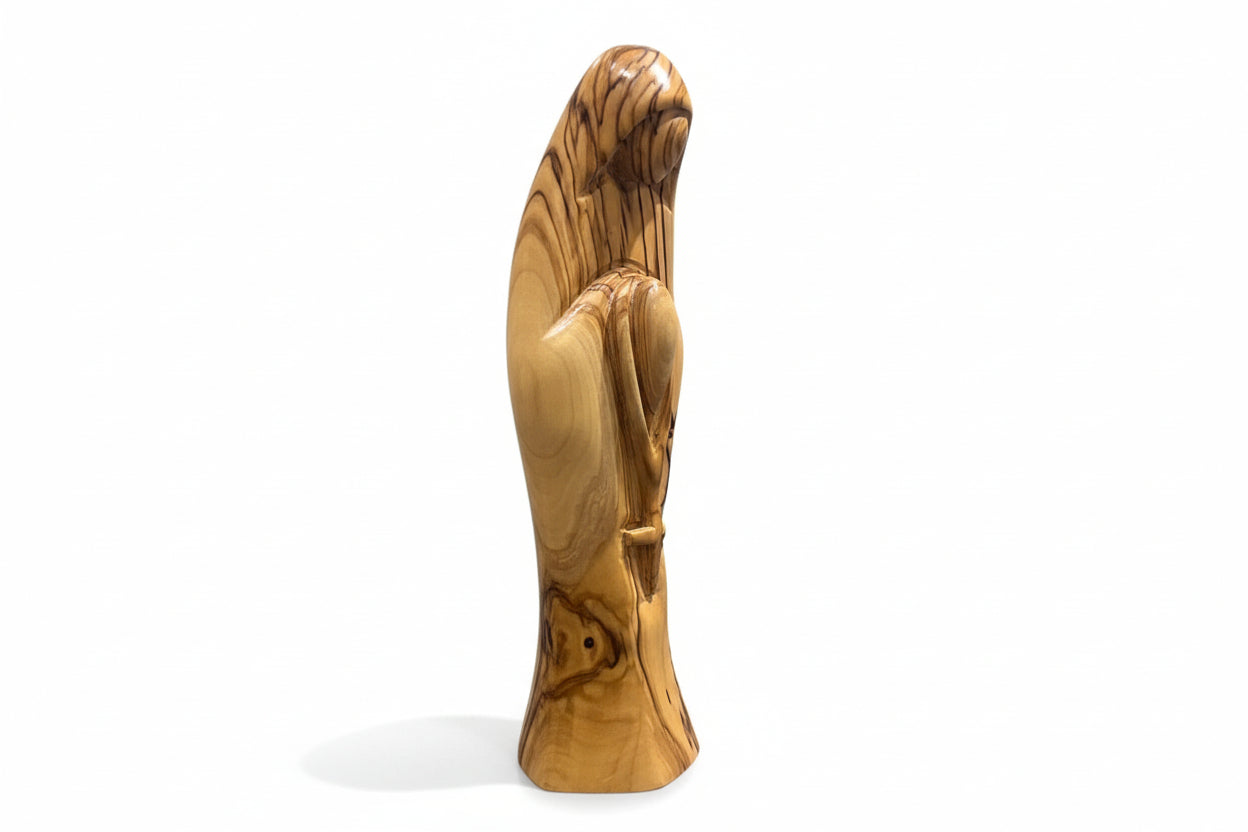 Olive Wood Virgin Mary, Handmade Religious Sculpture, Catholic Decor, Mother Mary Figurine.