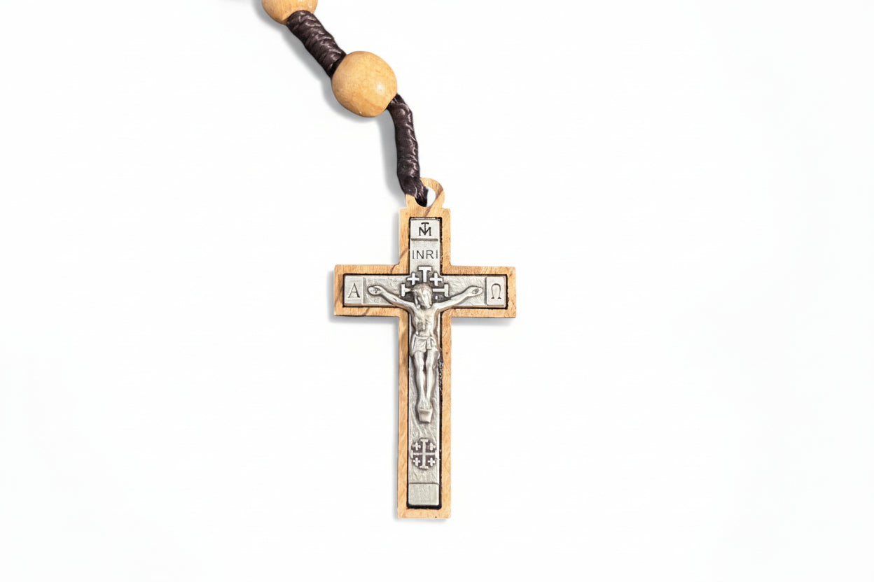 Olive Wood Rosary with Metal Cross Pendant, Christmas Gift