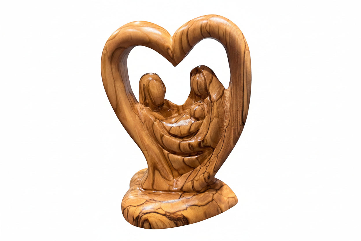 Holy Family Olive Wood Statue - Bethlehem Nativity - Baptism or Housewarming Gift