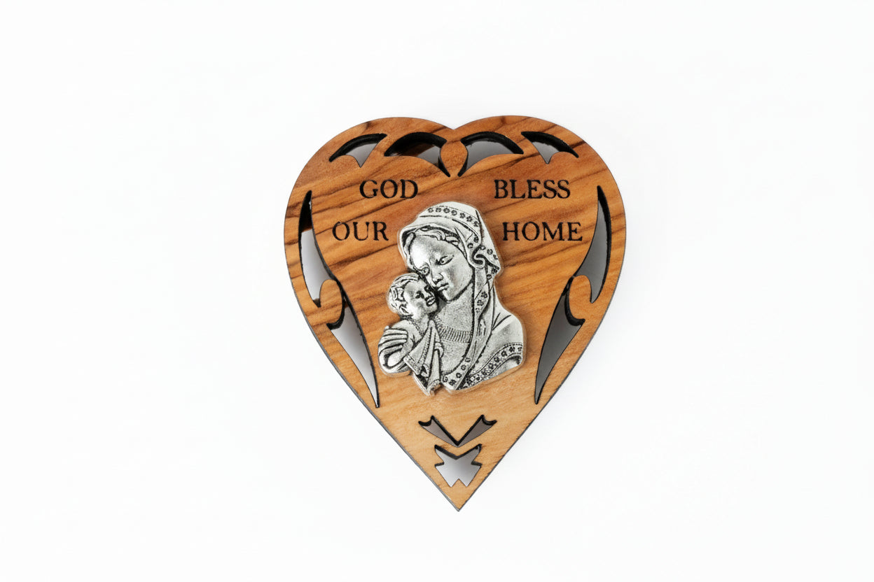 Olive Wood Holy Family Magnet: God Bless Our Home Decor