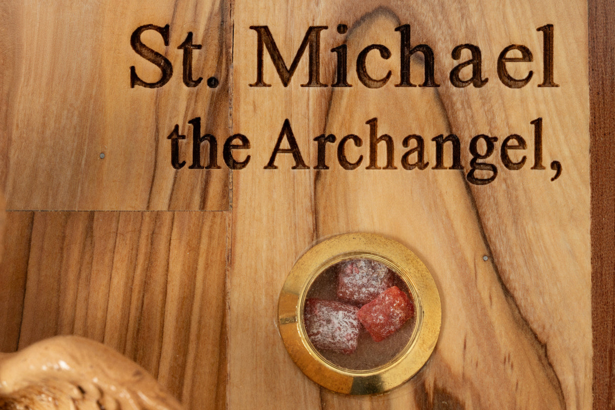 St. Michael Archangel Olive Wood Icon, Christian Wall Art, Holy Land Gift (12x8.5 in)
