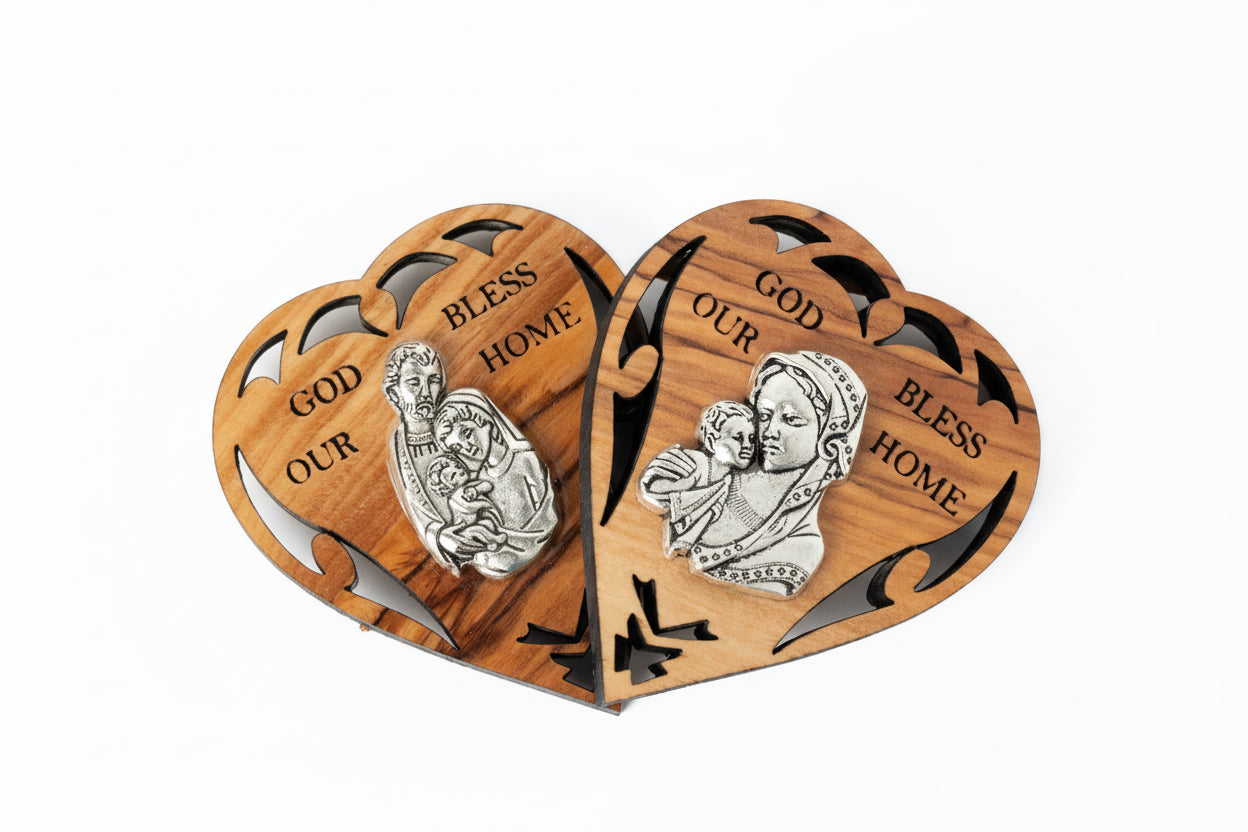 Olive Wood Holy Family Magnet: God Bless Our Home Decor