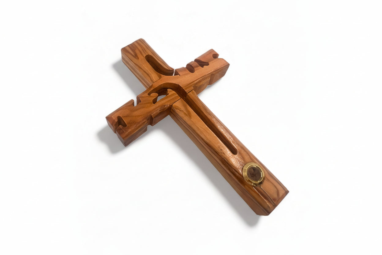 Hand Carved Olive Wood Jesus Cross: Religious Home Decor (8x5 Inches)