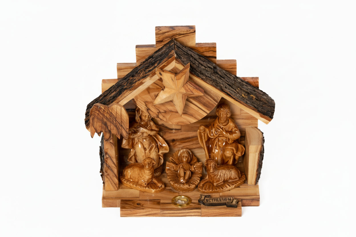Olive Wood Nativity, Hand-Carved Christmas Scene Music Box