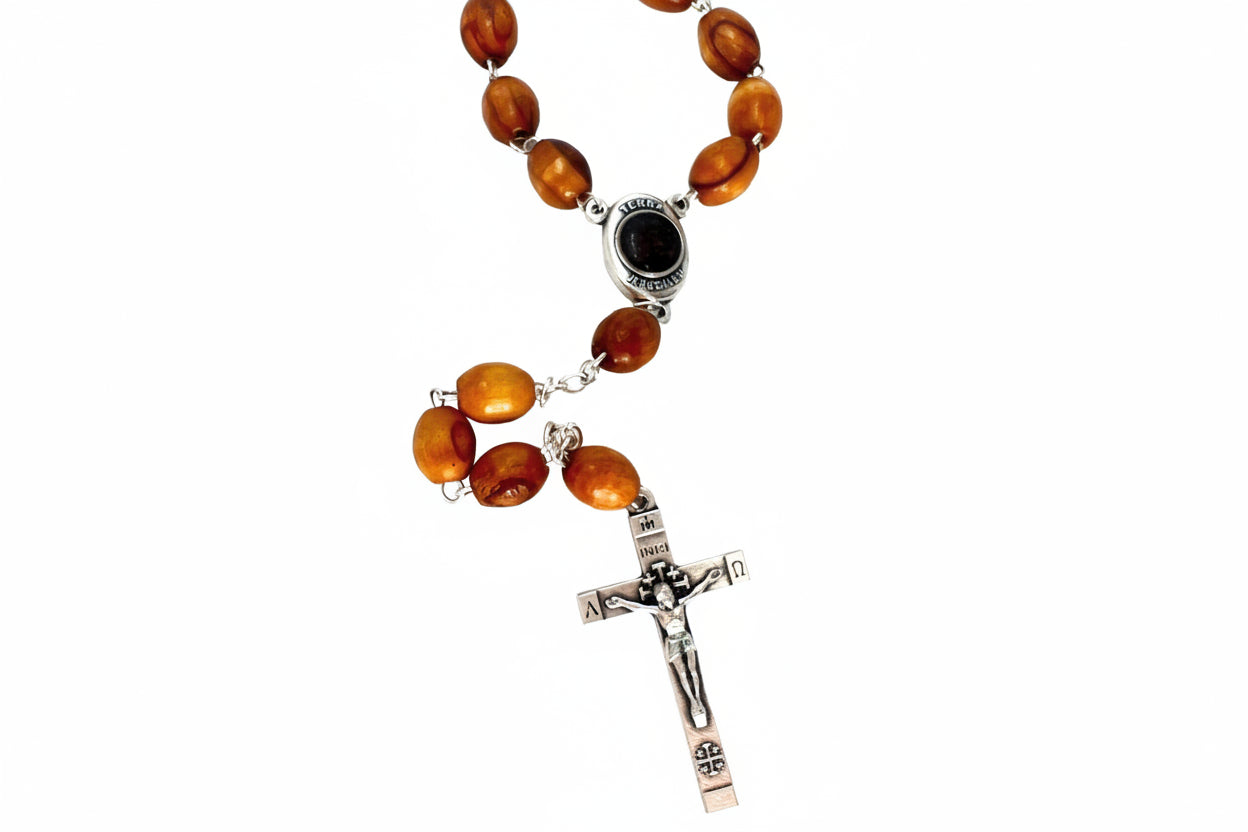 Olive Wood Catholic Rosary, Bethlehem Holy Land Gift,Wooden Prayer Beads with Soil