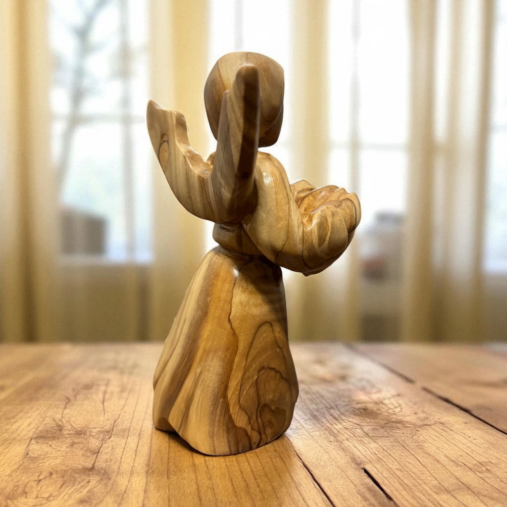 Olive Wood Angel Figurine: Hand Carved Holy Land Statue