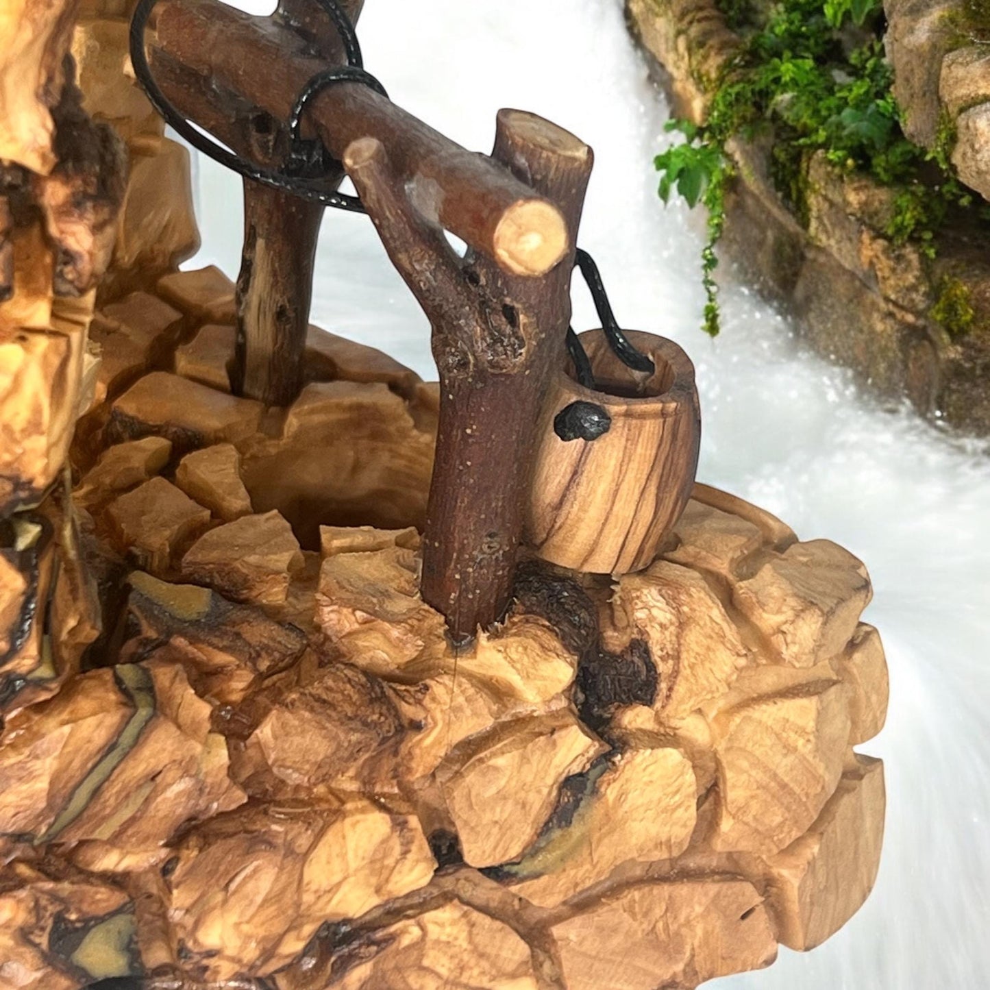 Wooden Nativity set I Manger carved inside of Olive wood Branch,  Manger Decor.