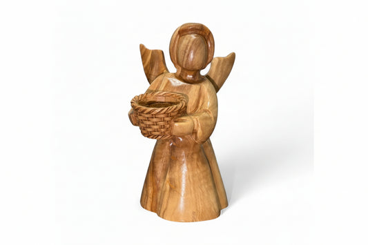 Olive Wood Angel Figurine: Hand Carved Holy Land Statue
