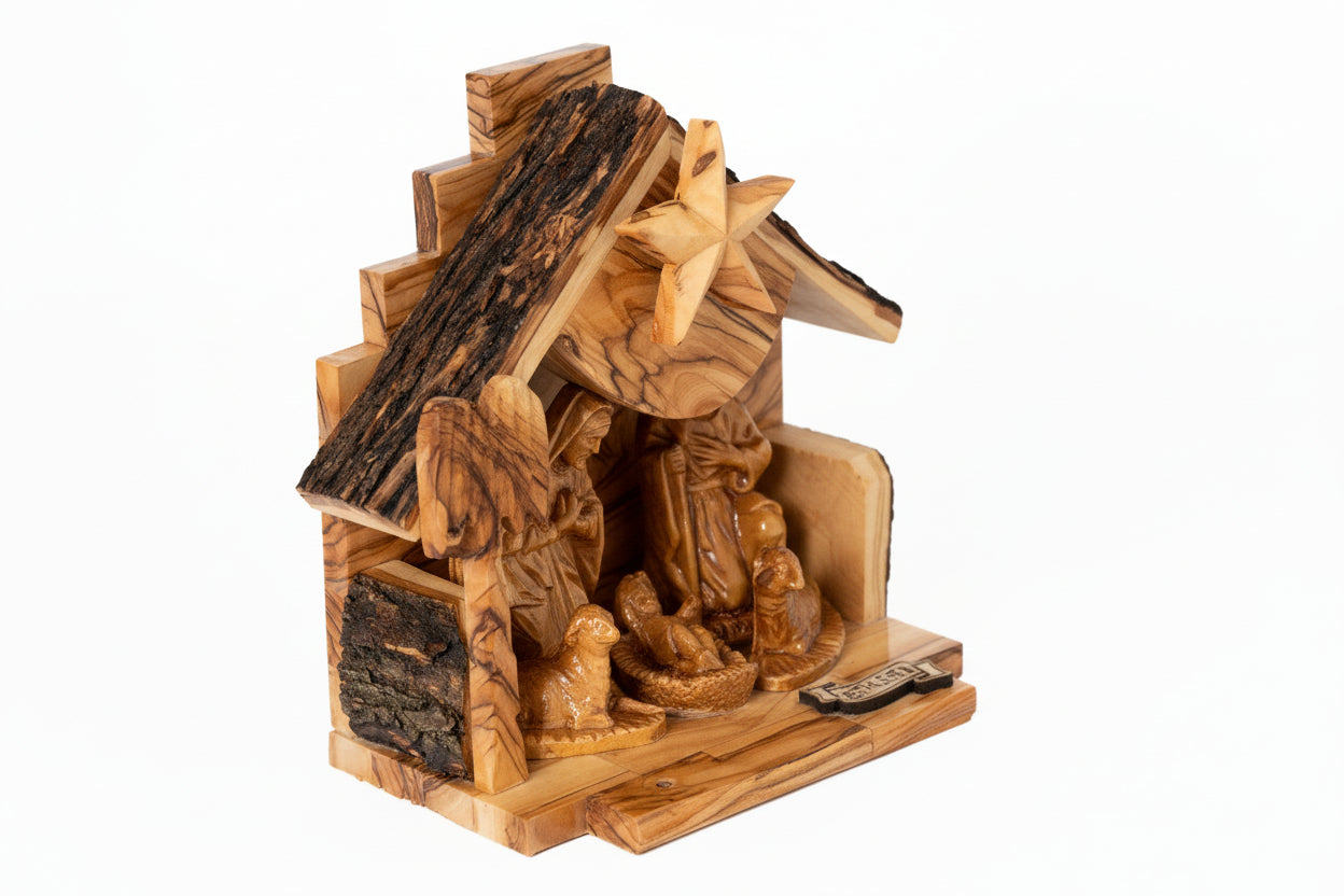 Olive Wood Nativity, Hand-Carved Christmas Scene Music Box