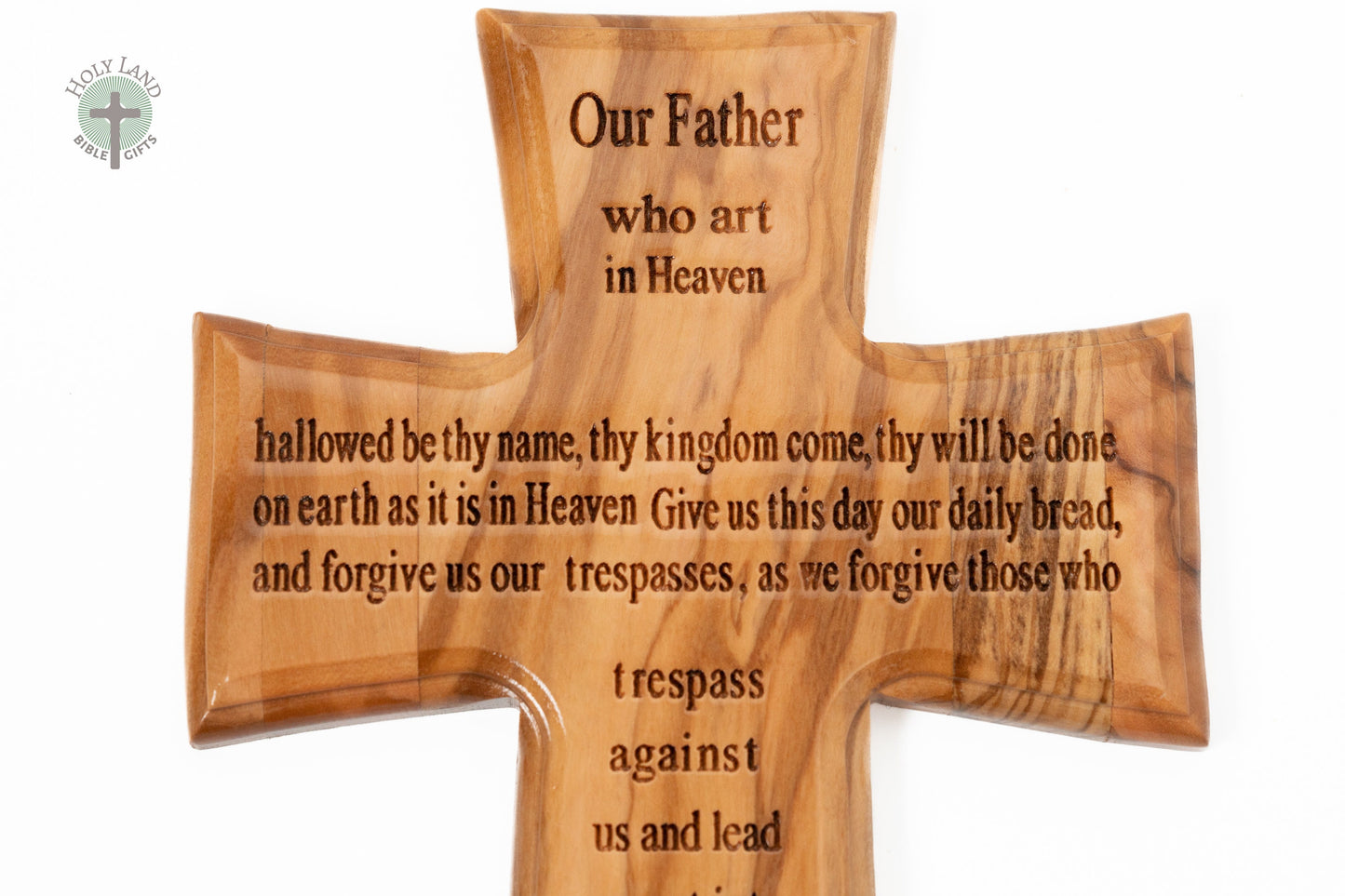 Olive Wood Cross with Lord's Prayer, Holy Water Holder