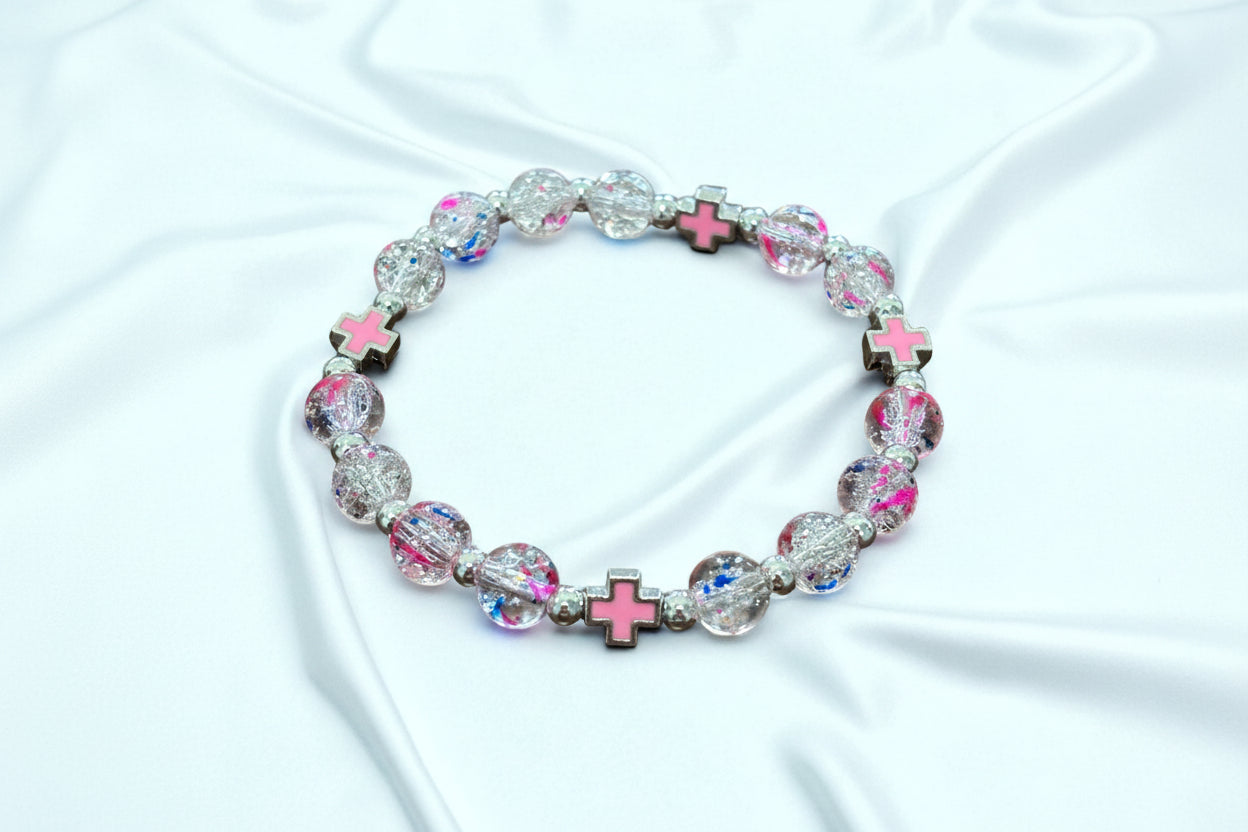 Handmade Beaded Bracelet: Silver Cross, Jerusalem Gift, Confirmation Gift for her, Religious Jewelry
