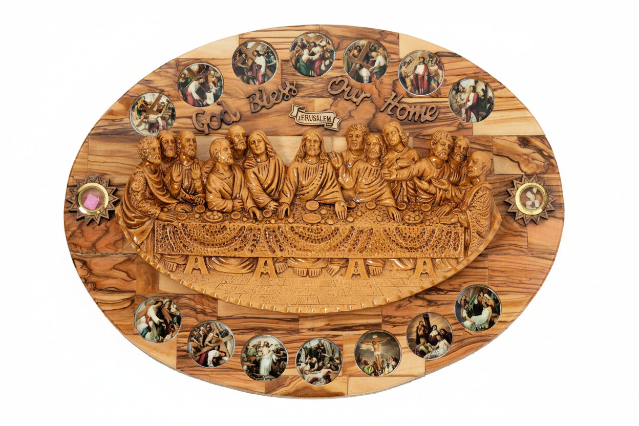 Olive Wood Last Supper Plaque, Christian Home Decor, Holy Land Art