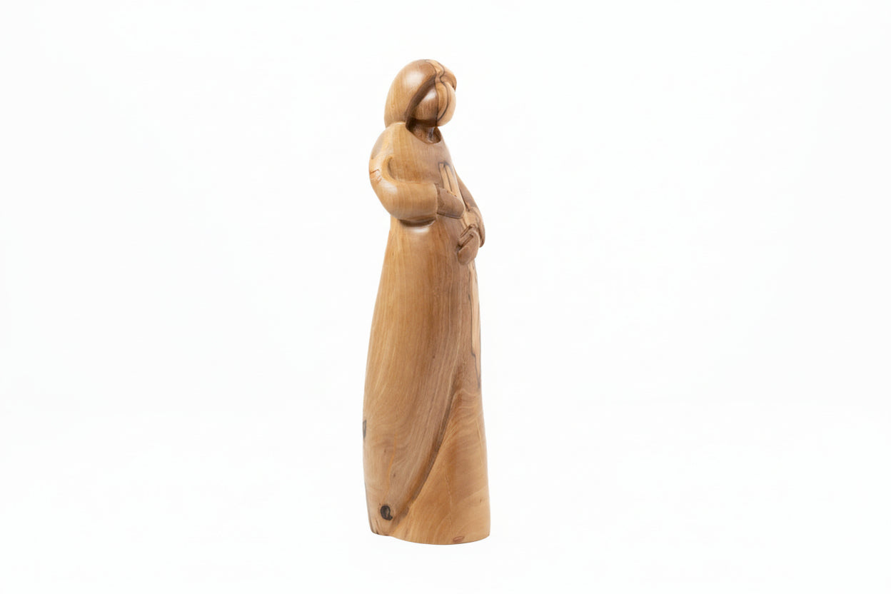 Hand Carved Olive Wood Pregnant Virgin Mary Statue, Holy Land Decor