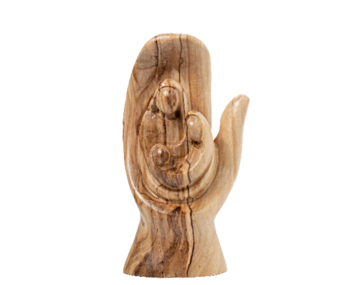 Olive Wood Holy Family Statue:  The Lords Hand, Hand of God Sculpture, Home Decor