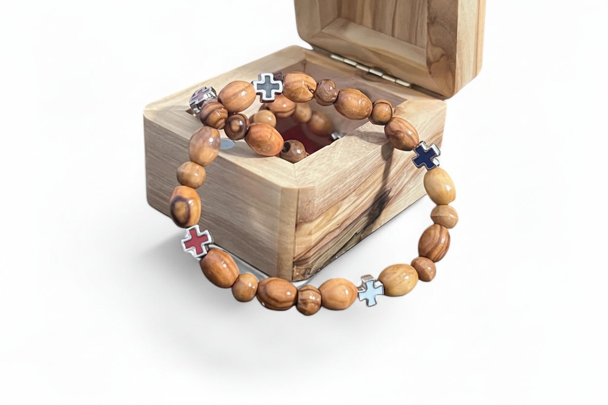 Handmade Olive Wood Beaded Bracelet: Christmas Gift, Friendship Jewelry