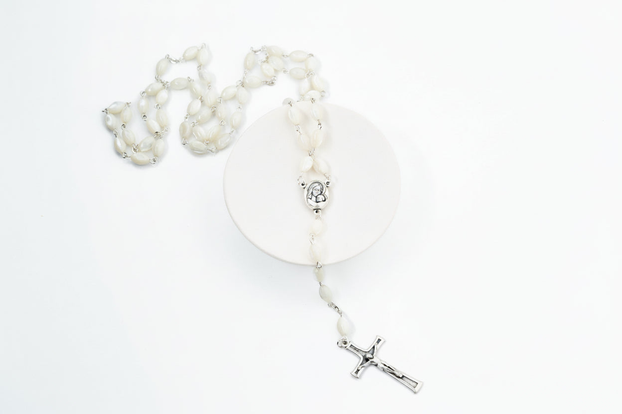 Pearl Rosary Bead Necklace Catholic Gift Mother of Pearl Beads Necklace Catholic Jewelry Traditional Catholic Wedding Gift Catholic Rosary